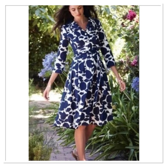 Boden Button Riviera Shirt Dress Blue Off White Size 4 - Picture 2 of 13